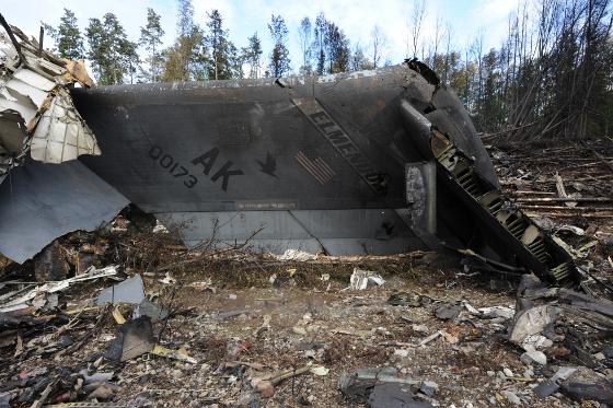 The remains of the tail of the C-17 after the crash